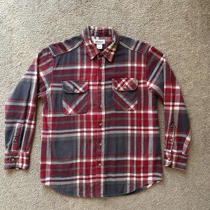 Ruff Hewn Shirt Mens Medium *Flaw* Flannel Point Collar Vtg Red Grey Plaid